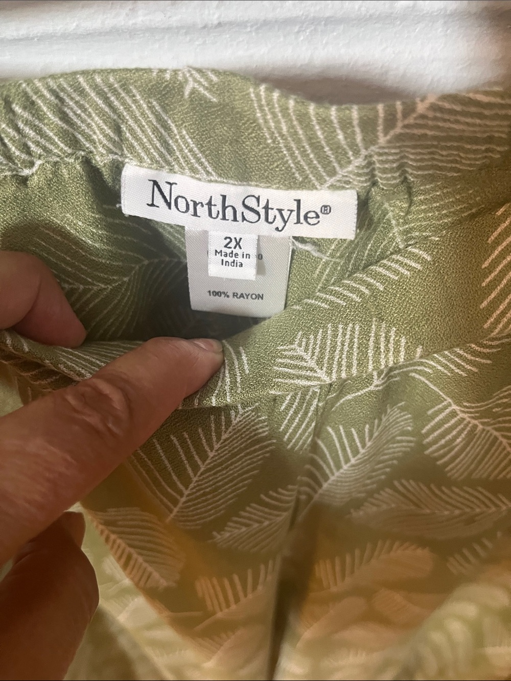 Olive Green Leaf Print Wide Leg Pull-On Pants by NorthStyle - Picture 4 of 5